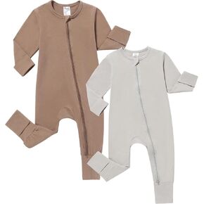 JunNeng Baby Boy Girl 2 Pack Short Sleeve Zipper Rompers Infant Cotton 2-way Zippers Comfy Summer Jumpsuit