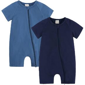 JunNeng Baby Boy Girl 2 Pack Short Sleeve Zipper Rompers Infant Cotton 2-way Zippers Comfy Summer Jumpsuit in Kuwait
