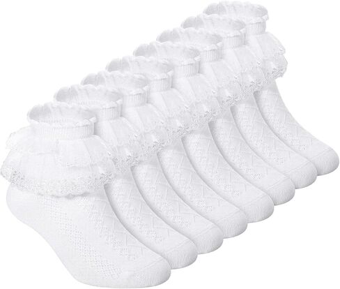 Haysandy 8 Pairs Toddler Girls Dress Socks Baby Ruffle Socks Cute Frilly Lace Socks Cotton Teen Girl Socks in Saudi Arabia