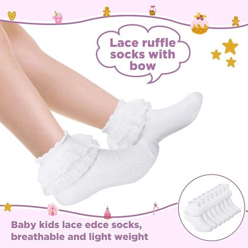 Haysandy 8 Pairs Toddler Girls Dress Socks Baby Ruffle Socks Cute Frilly Lace Socks Cotton Teen Girl Socks in Saudi Arabia