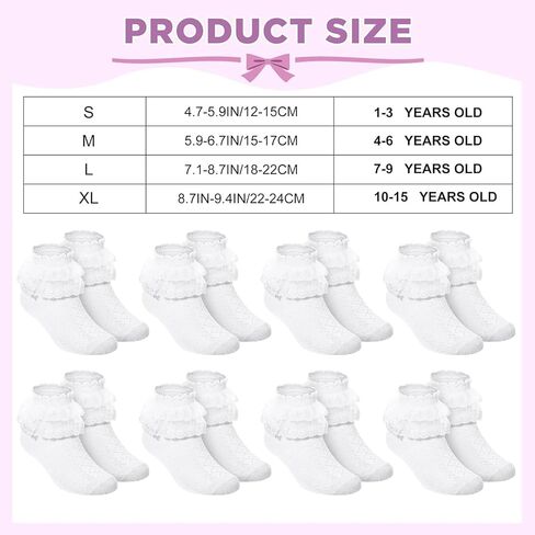 Haysandy 8 Pairs Toddler Girls Dress Socks Baby Ruffle Socks Cute Frilly Lace Socks Cotton Teen Girl Socks in Saudi Arabia