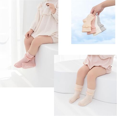 Baby Girls Double Lace Socks,Cute Ruffle Princess Frilly Cotton Dress Ankle Socks for Infant Toddlers and Kids in Saudi Arabia