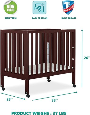 Jett Non-Full Size Folding Convertible Crib, Lightweight Portable Crib, Three Adjustable Mattress Height Settings, Easy to Fold Travel Crib, 1.5" Mattress Pad Included in Saudi Arabia
