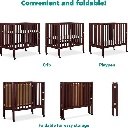 Jett Non-Full Size Folding Convertible Crib, Lightweight Portable Crib, Three Adjustable Mattress Height Settings, Easy to Fold Travel Crib, 1.5" Mattress Pad Included in Saudi Arabia