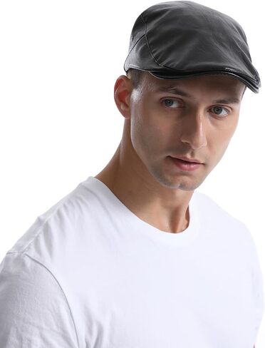 Idopy Men Faux Leather PU Ivy Newsboy Flat Cabbie Driving Beret Cap in Saudi Arabia