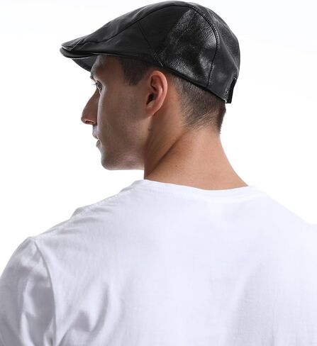 Idopy Men Faux Leather PU Ivy Newsboy Flat Cabbie Driving Beret Cap in Saudi Arabia