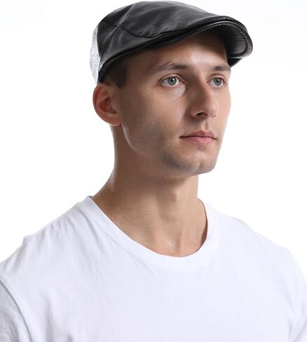 Idopy Men Faux Leather PU Ivy Newsboy Flat Cabbie Driving Beret Cap in Saudi Arabia