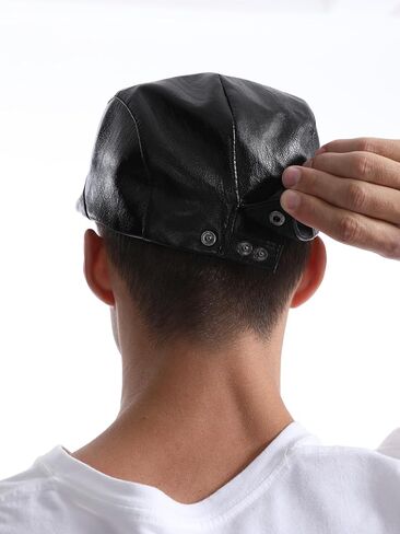 Idopy Men Faux Leather PU Ivy Newsboy Flat Cabbie Driving Beret Cap in Saudi Arabia
