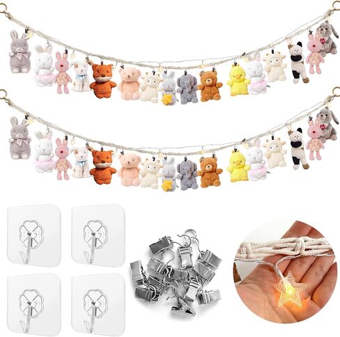 قطعتان من سلسلة ألعاب محشوة مع سلاسل ضوء النجوم، منظم تخزين ألعاب الحيوانات المحشوة المعلقة مع 40 مشبكًا معدنيًا و4 خطافات لتزيين تخزين الألعاب in Kuwait