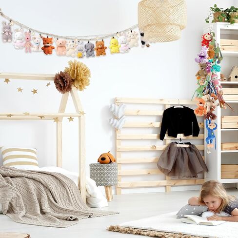 قطعتان من سلسلة ألعاب محشوة مع سلاسل ضوء النجوم، منظم تخزين ألعاب الحيوانات المحشوة المعلقة مع 40 مشبكًا معدنيًا و4 خطافات لتزيين تخزين الألعاب in Kuwait