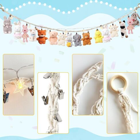 قطعتان من سلسلة ألعاب محشوة مع سلاسل ضوء النجوم، منظم تخزين ألعاب الحيوانات المحشوة المعلقة مع 40 مشبكًا معدنيًا و4 خطافات لتزيين تخزين الألعاب in Kuwait