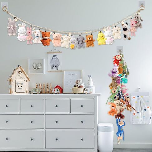 قطعتان من سلسلة ألعاب محشوة مع سلاسل ضوء النجوم، منظم تخزين ألعاب الحيوانات المحشوة المعلقة مع 40 مشبكًا معدنيًا و4 خطافات لتزيين تخزين الألعاب in Kuwait