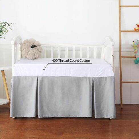 Crib Skirt Dust Ruffle, 100% Egyptian Cotton 400 Thread Count Soft Breathable Crib Bedding Skirt for Baby, Boys and Girls, 52"X28" with 14" Crib Bed Skirt Fading Resistant (Ivory Solid) in Saudi Arabia