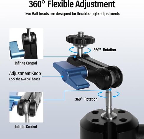 SIRUI Articulating Camera Mount Clamp with Phone Holder, Magic Arm Camera Super Clamp with 1/4"-20 Thread and 3/8"-16 ARRI Locating Hole, Ball Head Mount for GoPro Camera Monitor Bicycle, MA-GK, Black in Saudi Arabia