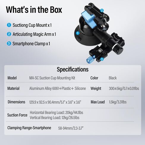 SIRUI Articulating Camera Mount Clamp with Phone Holder, Magic Arm Camera Super Clamp with 1/4"-20 Thread and 3/8"-16 ARRI Locating Hole, Ball Head Mount for GoPro Camera Monitor Bicycle, MA-GK, Black in Saudi Arabia