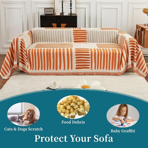 ROOMLIFE Couch Cover Sofa Slipcover Chenille Sofa Covers Ivory White with Lace Edge Sofa Covers for 2-3 Cushion Couch Living Room Furniture Protector Couch Cover Blanket for Dogs Pet, 71"x118" in Saudi Arabia