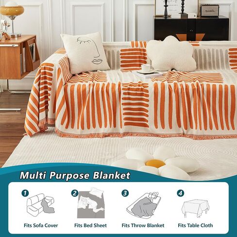 ROOMLIFE Couch Cover Sofa Slipcover Chenille Sofa Covers Ivory White with Lace Edge Sofa Covers for 2-3 Cushion Couch Living Room Furniture Protector Couch Cover Blanket for Dogs Pet, 71"x118" in Saudi Arabia