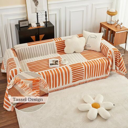 ROOMLIFE Couch Cover Sofa Slipcover Chenille Sofa Covers Ivory White with Lace Edge Sofa Covers for 2-3 Cushion Couch Living Room Furniture Protector Couch Cover Blanket for Dogs Pet, 71"x118" in Saudi Arabia