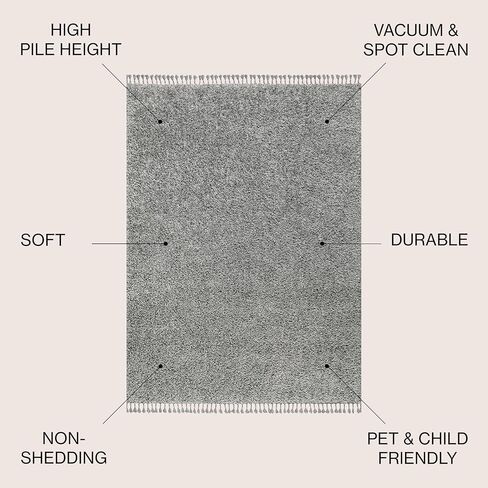 JONATHAN Y MCR100D-8 Mercer Shag Plush Tassel Indoor Area-Rug Bohemian Modern Contemporary Solid Easy-Cleaning Bedroom Kitchen Living Room, 8 X 10, Cream with Tassel in Kuwait