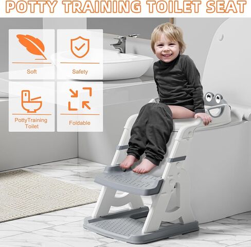 Potty Training Seat, Toddler Toilet Seat for Little Boys Girls, 2-in-1 Potty Training Toilet with Step Stool Ladder Soft Cushioned Seat Splash Guard (Gray) in Saudi Arabia