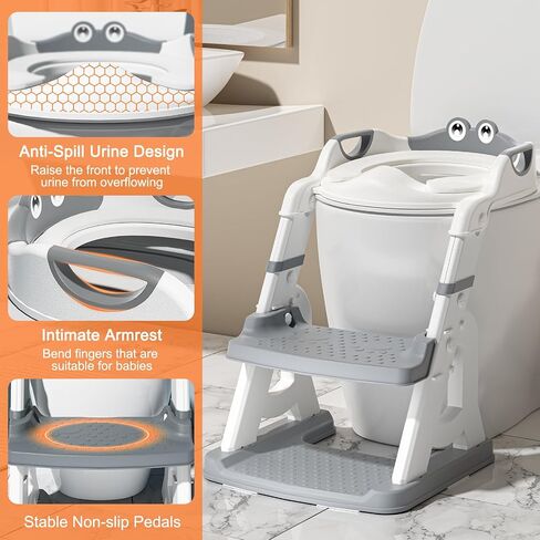 Potty Training Seat, Toddler Toilet Seat for Little Boys Girls, 2-in-1 Potty Training Toilet with Step Stool Ladder Soft Cushioned Seat Splash Guard (Gray) in Saudi Arabia