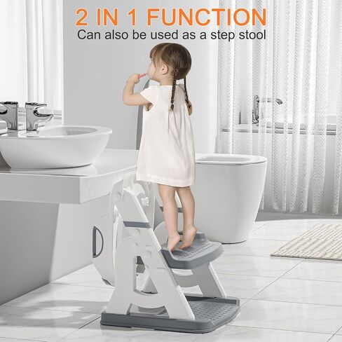 Potty Training Seat, Toddler Toilet Seat for Little Boys Girls, 2-in-1 Potty Training Toilet with Step Stool Ladder Soft Cushioned Seat Splash Guard (Gray) in Saudi Arabia
