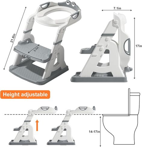 Potty Training Seat, Toddler Toilet Seat for Little Boys Girls, 2-in-1 Potty Training Toilet with Step Stool Ladder Soft Cushioned Seat Splash Guard (Gray) in Saudi Arabia