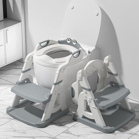 Potty Training Seat, Toddler Toilet Seat for Little Boys Girls, 2-in-1 Potty Training Toilet with Step Stool Ladder Soft Cushioned Seat Splash Guard (Gray) in Saudi Arabia