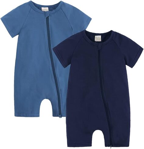 JunNeng Baby Boy Girl 2 Pack Short Sleeve Zipper Rompers Infant Cotton 2-way Zippers Comfy Summer Jumpsuit in Kuwait
