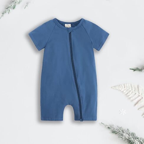 JunNeng Baby Boy Girl 2 Pack Short Sleeve Zipper Rompers Infant Cotton 2-way Zippers Comfy Summer Jumpsuit in Kuwait