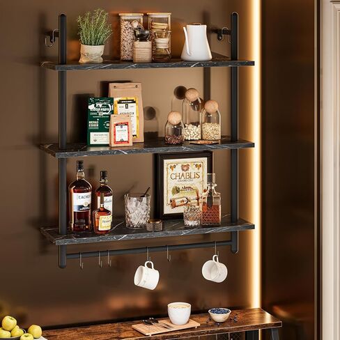 Bestier Pipe Ladder Shelf 38" Wall Mounted Floating Shelves Industrial 3 Tier Hanging Bracket Bookshelf Plant Stand with Towel Bar and Hooks in Living Room Kitchen, Rustic Brown in Kuwait