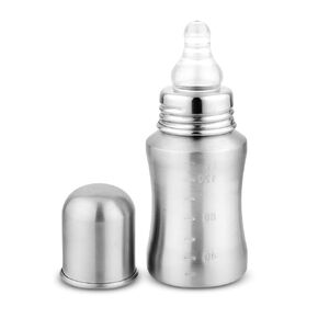 Stainless Steel Baby Feeding Bottle | 150 ML | 304 18/8 Stainless Steel | Medical Grade Silicone Nipple | Toxin Free Feeding Bottle | 100% BPA Free | Dishwasher Safe