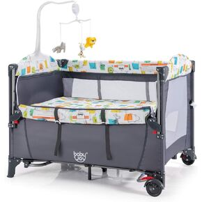 BABY JOY 5-in-1 Pack and Play, Baby Bedside Sleeper with Bassinet, Multifunction Bedside Crib from Newborn to Toddlers, U-Shaped Diaper Changer, Playard, Safety Strap, Music Box & Hanging Toys