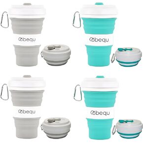 BEQU 550ml/18 Fl Oz Collapsible Silicone Coffee Mug, Reusable, BPA Free, Odorless, Dishwasher-Safe, Portable, Leak Proof, Use for Home Office Sports Travel Gym Camping Hiking (Turquoise, 1)