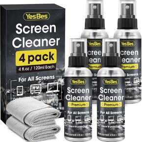 Screen Cleaner Spray 16oz (4oz x 4 Pack) - TV Screen Cleaner Spray and 2 Microfiber Cloths, Computer Screen Cleaner & Car Screen Cleaner for TV, Monitor, Laptop, MacBook, iPad and Electronic Devices