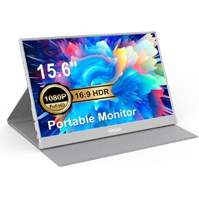 15.6" Portable Monitor,1080P Screen Extender Plug&Play IPS FHD Laptop Second Monitors,HDR USB-C HDMI Travel Gaming Display for PC Mac Phone PS4/5 Switch Xbox,w/Smart Cover Dual Speakers