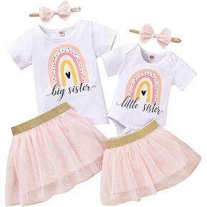 Big Sister Little Sister Matching Outfits Baby Girl Romper/Toddler Girl T-shirt Tops with Tutu Skirt Clothes Set in Kuwait