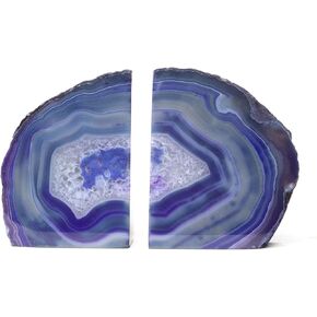 DesertUSA Agate Bookend with Rubber Bumpers Plus Includes Bonus Geode Keychain (3.5 - 6 lb, Blue)