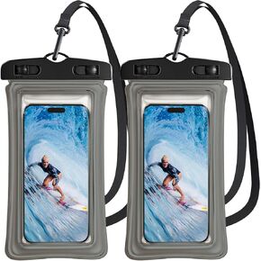 Waterproof Phone Pouch Floating Universal, IPX8 Waterproof Phone Case Up to 7" for iPhone 15/14/13 Galaxy S23/S22/S21, Cellphone Dry Bag for Vacation Beach Cruise Travel Essential(2 Pack, Black)