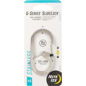 Nite IZE G-Series SlideLock #4 Dual Chamber Carabiner, Dual Security Carabiner Keychain, Stainless Steel