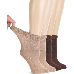Hugh Ugoli Diabetic Socks for Women, Super Soft, Thin Bamboo Ankle Socks,Wide,Loose, Non-Binding Top, Seamless Toe, 4 Pairs