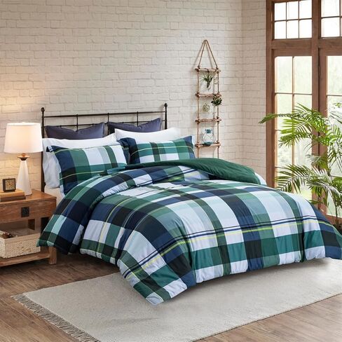 Holawakaka Plaid Queen Comforter Set, Farmhouse Geometric Buffalo Bedding Sets, Yellow Casual Rustic Cabin Lodge Microfiber 3 Pieces Bed Sets for All Seasons in Kuwait