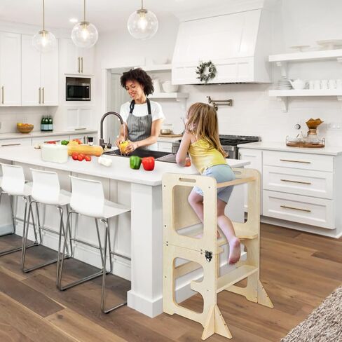 Asweets 4 in 1 Toddler Learning Standing Tower, Toddler Step Stool Table Combo, Wooden Kitchen Step Stool for Toddlers with Chalkboard, Anti-Slip Protection, Ideal Helping Tower for Toddlers in Saudi Arabia