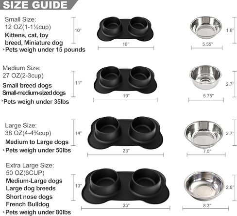 Pet Deluxe Dog Bowls Stainless Steel Dog Food Water Bowl Set with Stand, Feeding Bowls No Spill Non-Skid Silicone Mat, Dog Dishes for Small Medium Large Size Dog Pet Cat Puppy Food Bowl, Black, 4 Cup in Kuwait