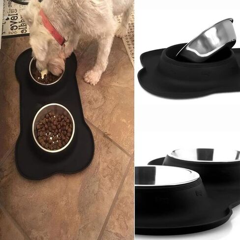 Pet Deluxe Dog Bowls Stainless Steel Dog Food Water Bowl Set with Stand, Feeding Bowls No Spill Non-Skid Silicone Mat, Dog Dishes for Small Medium Large Size Dog Pet Cat Puppy Food Bowl, Black, 4 Cup in Kuwait
