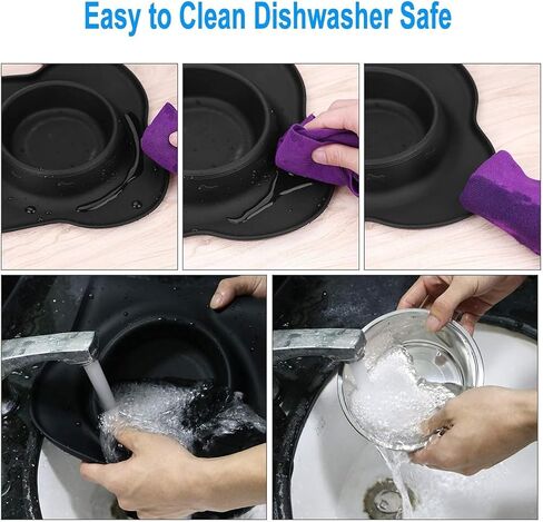 Pet Deluxe Dog Bowls Stainless Steel Dog Food Water Bowl Set with Stand, Feeding Bowls No Spill Non-Skid Silicone Mat, Dog Dishes for Small Medium Large Size Dog Pet Cat Puppy Food Bowl, Black, 4 Cup in Kuwait