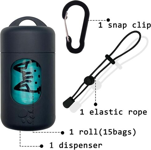 Dog Poop Bag Dispenser for Leash with Snap Clip, Skin-friendly Texture Waste Bag Holder for Dog Walks and Cats, Pets Litter Bag Container, Indoor & Outdoor Use (Black, 2 Count) in Saudi Arabia