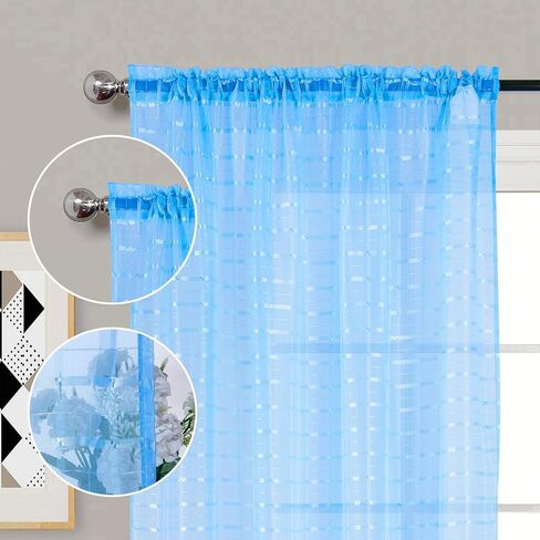 مجموعة توني ستائر شفافة بيضاء مقاس 84 بوصة طويلة شفافة لغرفة الفتيات وغرفة الأطفال ستارة فوال شفافة مكونة من لوحتين لغرفة النوم وجيب نافذة ستائر (52 × 84 بوصة، أبيض مربع، لوحتان) in Kuwait