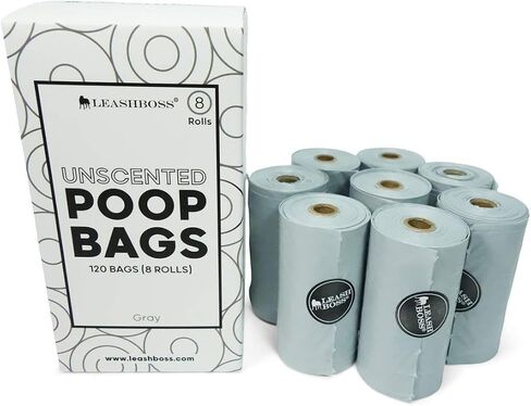 Leashboss Dog Poop Bag Dispenser Wall Mount with Container for Extra Storage, Doggy Bag Holder for Pet Waste Stations, Includes 8 Rolls (120 Bags) of Unscented Biodegradable Pet Waste Bags in Saudi Arabia