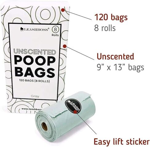 Leashboss Dog Poop Bag Dispenser Wall Mount with Container for Extra Storage, Doggy Bag Holder for Pet Waste Stations, Includes 8 Rolls (120 Bags) of Unscented Biodegradable Pet Waste Bags in Saudi Arabia